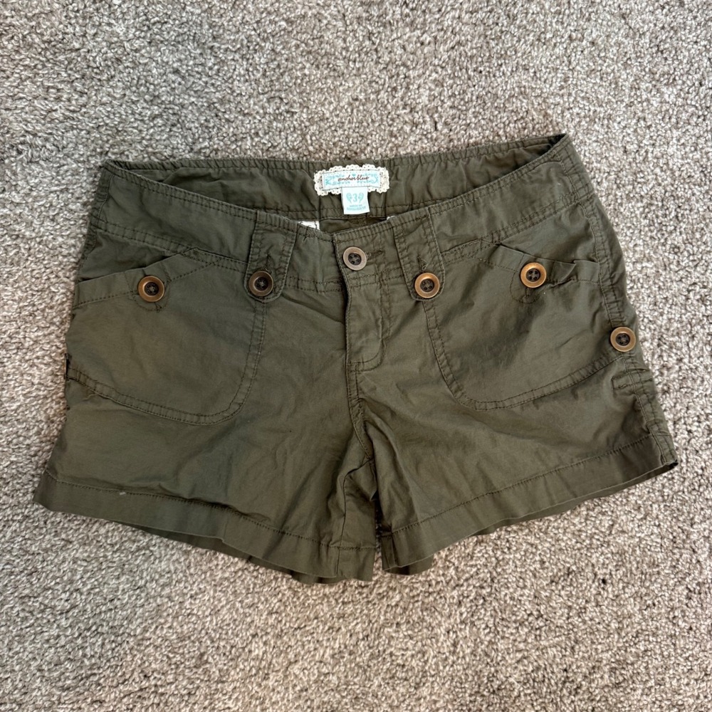 Y2K Gorpcore Utility Anchor Blue Cargo Shorts 3 Olive Green